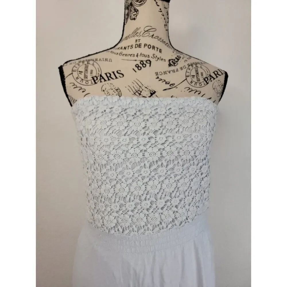Abercrombie & Fitch Dress XS Asymmetric High Low Crochet Blue Cottage Bohemian